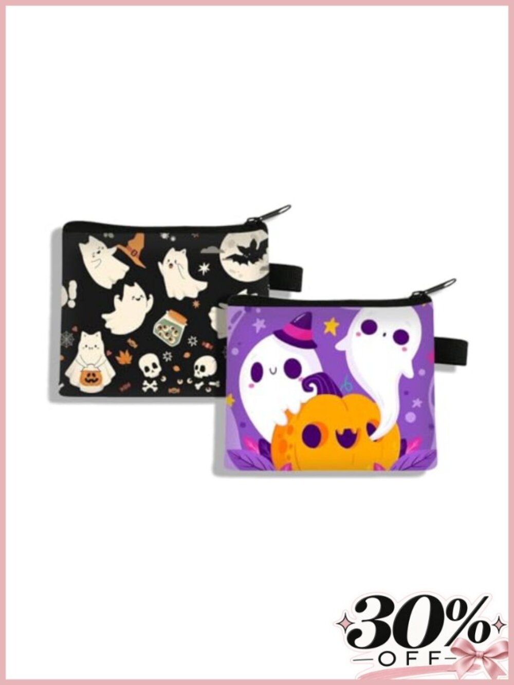 Halloween Ghost Pumpkin Coin Purses 2 Pack Zipper Pouch Wallet Cute Purse for